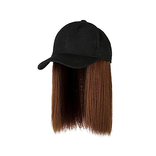 Perückenkappen für Damen Hut mit Perücke for Frauen, synthetische Haarverlängerungen, kurz, gerade, natürlich verbinden, Baseballkappe, verstellbare Perücke mit Kappe Baseballkappe mit Haarverlängerun von DIANXI