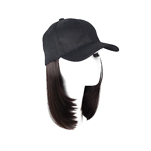 Perückenkappen für Damen Hut mit Perücke for Frauen, synthetische Haarverlängerungen, kurz, gerade, natürlich verbinden, Baseballkappe, verstellbare Perücke mit Kappe Baseballkappe mit Haarverlängerun von DIANXI