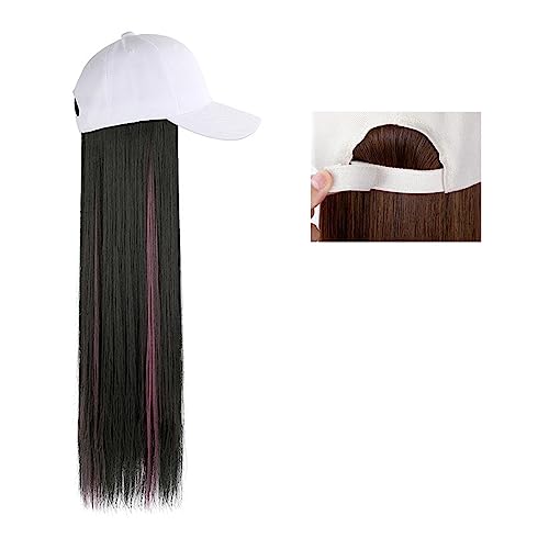 Perückenkappen für Damen Lange gerade Hut-Perücke, Highlight-Haar-Perücken, natürliche Verbindung, synthetische Baseballkappen-Haar-Perücke, Hut-Perücke, verstellbar for Frauen Baseballkappe mit Haarv von DIANXI