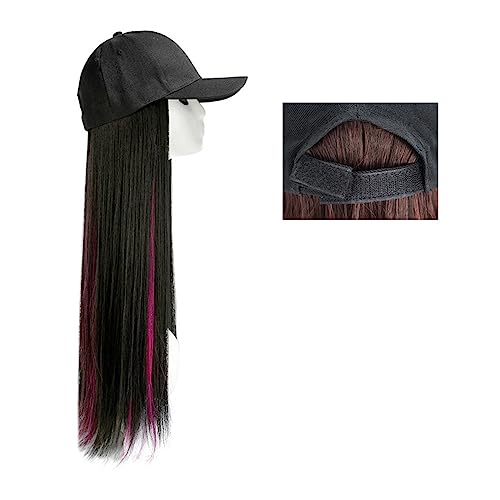 Perückenkappen für Damen Lange gerade Hut-Perücke, Highlight-Haar-Perücken, natürliche Verbindung, synthetische Baseballkappen-Haar-Perücke, Hut-Perücke, verstellbar for Frauen Baseballkappe mit Haarv von DIANXI