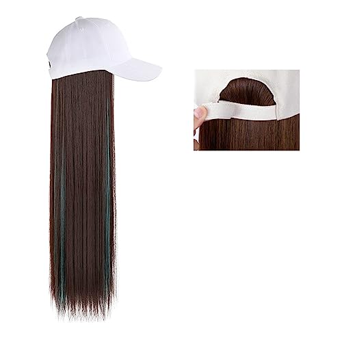 Perückenkappen für Damen Lange gerade Hut-Perücke, Highlight-Haar-Perücken, natürliche Verbindung, synthetische Baseballkappen-Haar-Perücke, Hut-Perücke, verstellbar for Frauen Baseballkappe mit Haarv von DIANXI