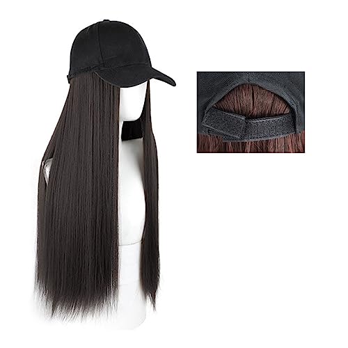 Perückenkappen für Damen Lange gerade Hut-Perücke, Highlight-Haar-Perücken, natürliche Verbindung, synthetische Baseballkappen-Haar-Perücke, Hut-Perücke, verstellbar for Frauen Baseballkappe mit Haarv von DIANXI