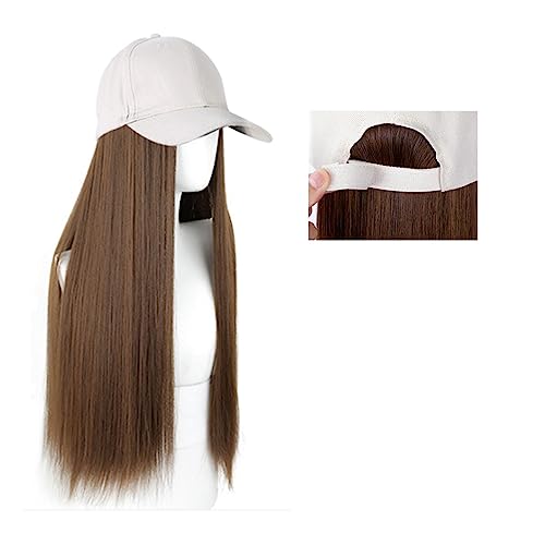 Perückenkappen für Damen Lange gerade Hut-Perücke, Highlight-Haar-Perücken, natürliche Verbindung, synthetische Baseballkappen-Haar-Perücke, Hut-Perücke, verstellbar for Frauen Baseballkappe mit Haarv von DIANXI