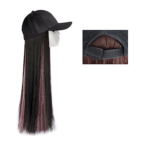 Perückenkappen für Damen Lange gerade Hut-Perücke, Highlight-Haar-Perücken, natürliche Verbindung, synthetische Baseballkappen-Haar-Perücke, Hut-Perücke, verstellbar for Frauen Baseballkappe mit Haarv von DIANXI