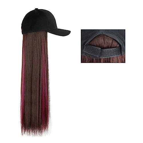 Perückenkappen für Damen Lange gerade Hut-Perücke, Highlight-Haar-Perücken, natürliche Verbindung, synthetische Baseballkappen-Haar-Perücke, Hut-Perücke, verstellbar for Frauen Baseballkappe mit Haarv von DIANXI