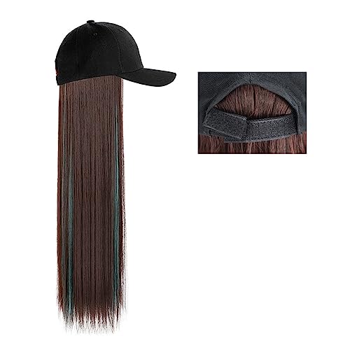 Perückenkappen für Damen Lange gerade Hut-Perücke, Highlight-Haar-Perücken, natürliche Verbindung, synthetische Baseballkappen-Haar-Perücke, Hut-Perücke, verstellbar for Frauen Baseballkappe mit Haarv von DIANXI