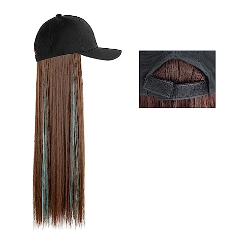 Perückenkappen für Damen Lange gerade Hut-Perücke, Highlight-Haar-Perücken, natürliche Verbindung, synthetische Baseballkappen-Haar-Perücke, Hut-Perücke, verstellbar for Frauen Baseballkappe mit Haarv von DIANXI