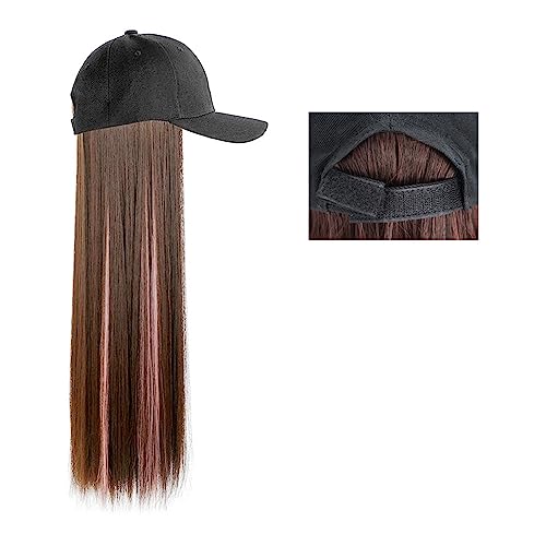 Perückenkappen für Damen Lange gerade Hut-Perücke, Highlight-Haar-Perücken, natürliche Verbindung, synthetische Baseballkappen-Haar-Perücke, Hut-Perücke, verstellbar for Frauen Baseballkappe mit Haarv von DIANXI