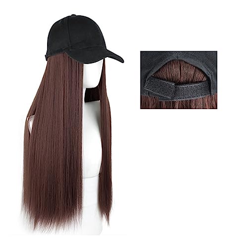 Perückenkappen für Damen Lange gerade Hut-Perücke, Highlight-Haar-Perücken, natürliche Verbindung, synthetische Baseballkappen-Haar-Perücke, Hut-Perücke, verstellbar for Frauen Baseballkappe mit Haarv von DIANXI