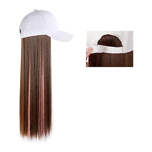 Perückenkappen für Damen Lange gerade Hut-Perücke, Highlight-Haar-Perücken, natürliche Verbindung, synthetische Baseballkappen-Haar-Perücke, Hut-Perücke, verstellbar for Frauen Baseballkappe mit Haarv von DIANXI