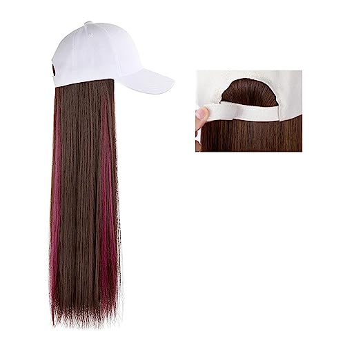 Perückenkappen für Damen Lange gerade Hut-Perücke, Highlight-Haar-Perücken, natürliche Verbindung, synthetische Baseballkappen-Haar-Perücke, Hut-Perücke, verstellbar for Frauen Baseballkappe mit Haarv von DIANXI