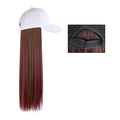 Perückenkappen für Damen Lange gerade Hut-Perücke, Highlight-Haar-Perücken, natürliche Verbindung, synthetische Baseballkappen-Haar-Perücke, Hut-Perücke, verstellbar for Frauen Baseballkappe mit Haarv von DIANXI