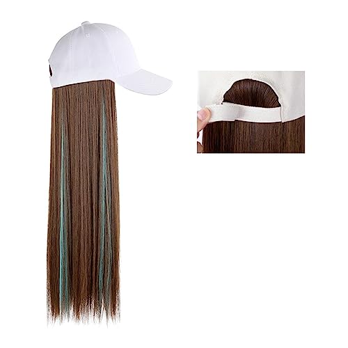 Perückenkappen für Damen Lange gerade Hut-Perücke, Highlight-Haar-Perücken, natürliche Verbindung, synthetische Baseballkappen-Haar-Perücke, Hut-Perücke, verstellbar for Frauen Baseballkappe mit Haarv von DIANXI