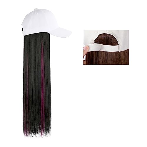 Perückenkappen für Damen Lange gerade Hut-Perücke, Highlight-Haar-Perücken, natürliche Verbindung, synthetische Baseballkappen-Haar-Perücke, Hut-Perücke, verstellbar for Frauen Baseballkappe mit Haarv von DIANXI