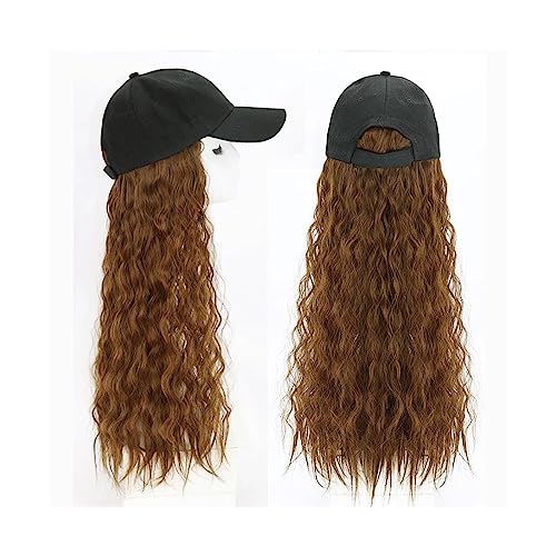 Perückenkappen für Damen Lange lockige Perücke mit Baseballkappe for Frauen, Kunsthaar mit Kappe, einteiliger verstellbarer Hut mit Haarperücke Baseballkappe mit Haarverlängerungen (Color : D) von DIANXI