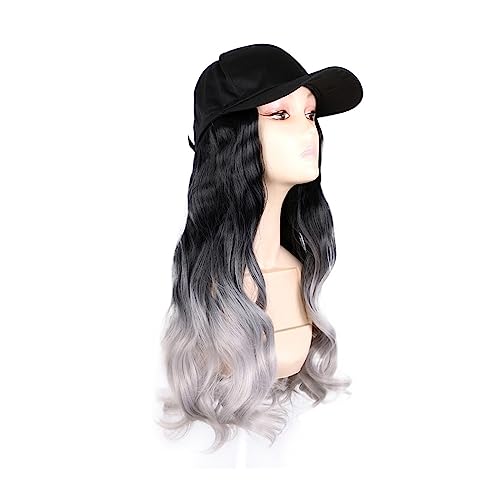 Perückenkappen für Damen Modische schwarze Baseballkappe mit Perücke, lange gewellte synthetische Hut-Perücken, verstellbare Haarhut-Perücke Baseballkappe mit Haarverlängerungen (Color : 3) von DIANXI