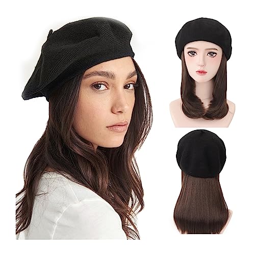 Perückenkappen für Damen Perücke Damen Hut Perücke kurze gerade synthetische Perücke schwarze Haarverlängerungen 16 Zoll glattes Haar for Damen Baseballkappe mit Haarverlängerungen (Color : 3) von DIANXI