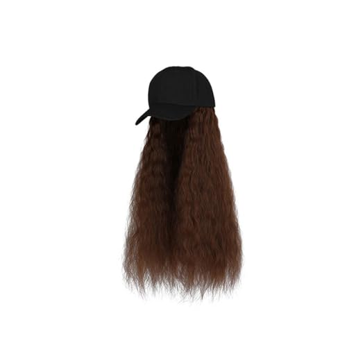 Perückenkappen für Damen Perücke Hut Lange lockige Perücke Hut Wollrolle Band Hut Perücke Modische verstellbare Baseballkappe mit Perücke Baseballkappe mit Haarverlängerungen (Color : B) von DIANXI