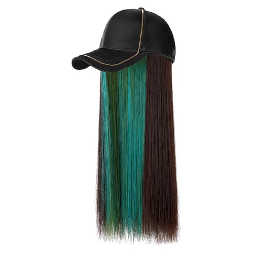 Perückenkappen für Damen Perückenhut for Damen, langes glattes Haar, Schirmmütze, modisch, natürlich, realistisch, Perückenhut for schwarze und weiße Frauen, synthetischer Hut, Perücke Baseballkappe m von DIANXI