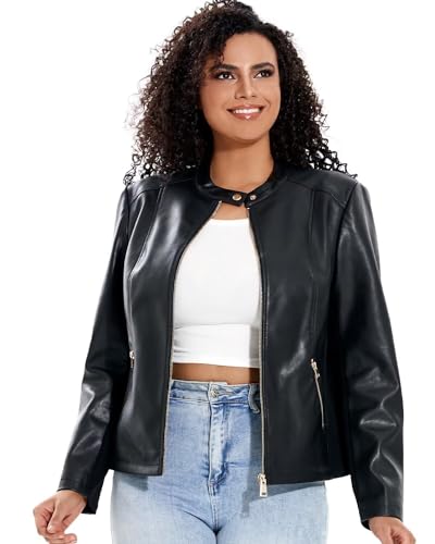 DIASHINY Damen Kunstleder Jacke Plus Größe Moto Biker Pu Zip Up Motorrad Mantel 4X von DIASHINY