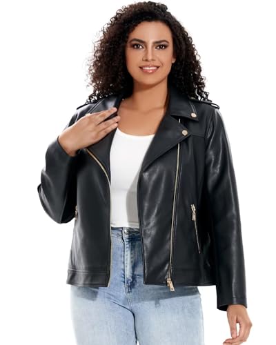 DIASHINY Frauen Kunstleder Jacke Plus Größe Motorrad Biker Outwear Pu Zip Up Moto Mantel 2X von DIASHINY
