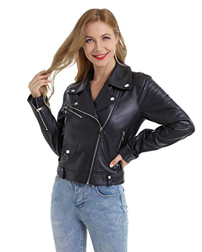 DIASHINY Kurz Kunstlederjacke Damen mit Pu Reißverschluss Kurz Motorrad Biker Jacke Mantel 013 L von DIASHINY