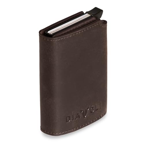DIAVOLI ® - Wallet Lennox - Echtleder - Slim Wallet mit Münzfach - Kleines Portmonnaie - Geldbeutel mit RFID Schutz - Kartenetui 8-10 Karten - Mini Geldbörse für Herren - Leder Braun von DIAVOLI