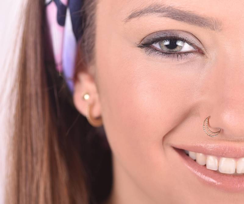 14K Gold Mond Nasenring Hoop, Boho Nasenring, Septum Ring, Nasenschmuck, Rosegold Nasenringe, Piercing Nase Hoop Gelbgold von DIAinDIA