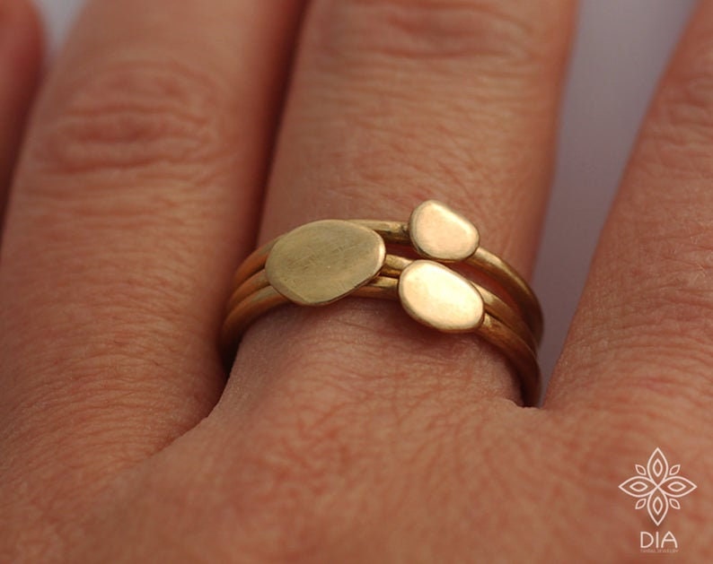Goldkieselring 3Er Set Ringe Eheringe Stapelringe 14K Goldringe Minimal Schmuck Organic Nugget Verlobung Jäten Liebe Geschenk von DIAstudia