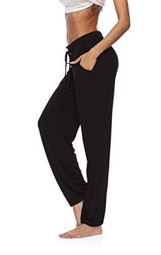 DIBAOLONG Damen-Yogahose, weites Bein, bequemer Kordelzug, locker, gerade, Lounge, Laufen, Workout, Leggings, Schwarz, X-Groß von DIBAOLONG