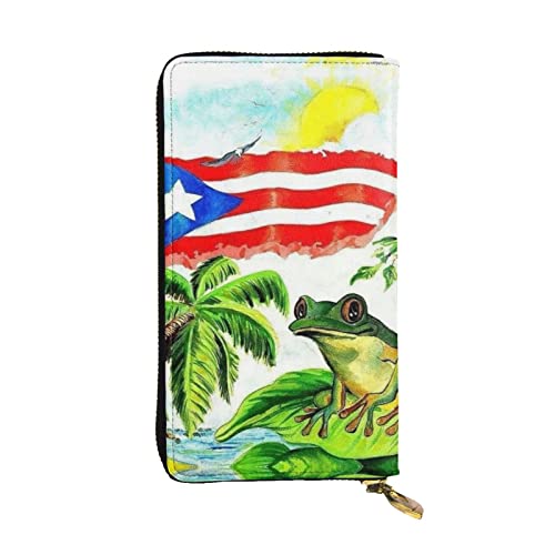Puerto Rico Flagge Frosch Palmen Damen Europäische Geldbörse kann 12 Karten halten Reisepass-Brieftasche, Familienpass-Ordner, modern/fit von DICAPO
