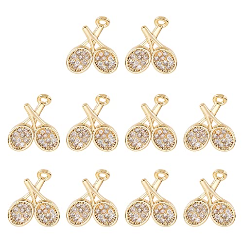 DICOSMETIC 10 Stk Tennisschläger-Anhänger Sport-Thema Zirkonia Tennis-Anhänger Goldener Messing-Anhänger Zubehör Sportschmuck Geschenke Schmuckherstellung, Bohrung: 1.2 mm von DICOSMETIC
