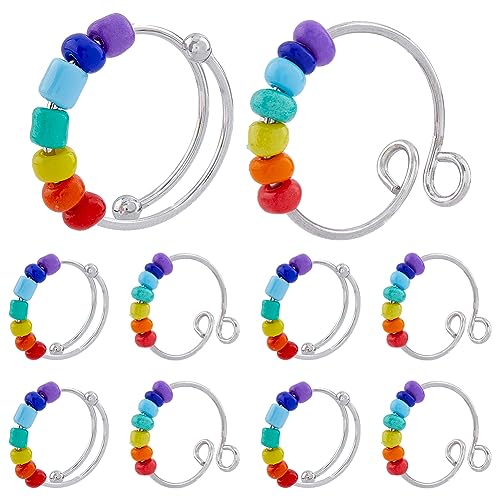 DICOSMETIC 10 Stück 2 Stile Regenbogen Drehbare Offene Manschettenringe Verstellbarer Personalisierter Wickelring Drehbare Perlenringe FidgetRing Gegen Angstzustände Uns Größe 8 3/4 DICOSMETIC 10 Stück 2 Stile Regenbogen Drehbare Offene Manschettenringe Verstellbarer Personalisierter Wickelring Drehbare Perlenringe FidgetRing Gegen Angstzustände Uns Größe 8 3/4 von DICOSMETIC