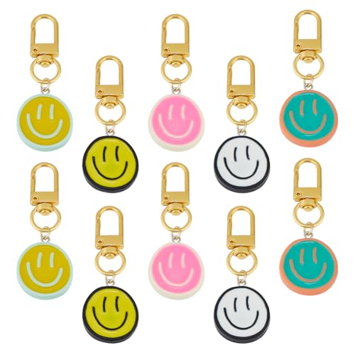 DICOSMETIC 10 Stück Lächelndes Gesicht Schlüsselanhänger 5 Farben Emaille Ausdruck Schlüsselanhänger Goldene Lächelnden Anhängern Niedlicher Handtaschen Schlüsselanhänger von DICOSMETIC