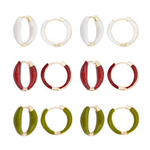 DICOSMETIC 12 Paare 3 Farben Huggie Hoop Ohrringe Legierung Emaille Hoop Ohrringe 18.5x5mm Weiß Rot Grün Huggie Hoops Set Für Frauen Und Mädchen Schmuck von DICOSMETIC