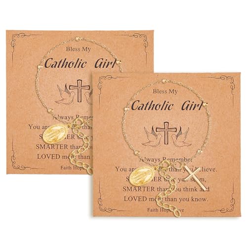 DICOSMETIC 2 Stück Kreuz Armband Goldenes Rosenkranz Kreuz Perlenkette Armband Verstellbare Jungfrau Maria Kreuz Armbänder Legierung Religiöse Ketten Armbänder Für Frauen Damen von DICOSMETIC