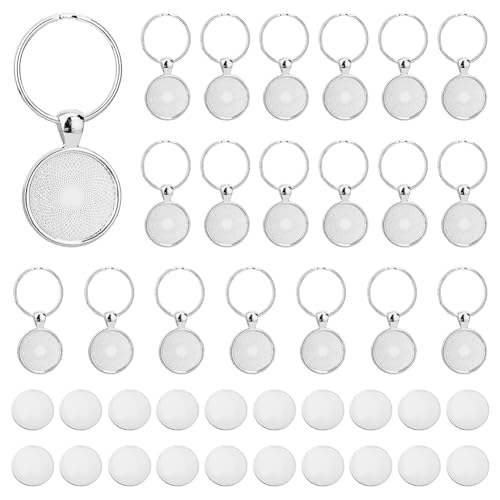 DICOSMETIC 20 Sets Runde Schlüsselanhänger Anhänger Tablett 2cm Platinlegierung Cabochon Schlüsselanhänger Rohlinge Mit Schlüsselring DIY Schlüsselanhänger Für Fotoharz Personalisiertes Basteln von DICOSMETIC