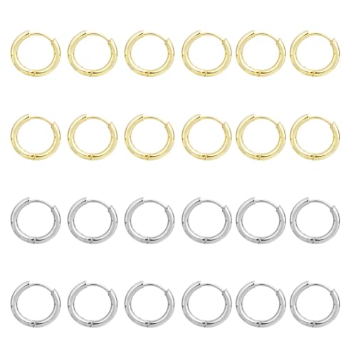 DICOSMETIC 24 Stück Creolen Aus Titanstahl 2 Farben Kleine Huggie Ohrringe 17mm Minimalistische Knorpelohrringe Creolen Für Piercing Schmuck Geschenk von DICOSMETIC