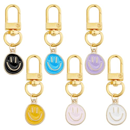 DICOSMETIC 24 Stück Lächelndes Gesicht Schlüsselanhänger Emaille Ausdrucks Schlüsselring mit Lächelnden Anhängern Niedlicher Handtaschen Schlüsselanhänger Großer von DICOSMETIC
