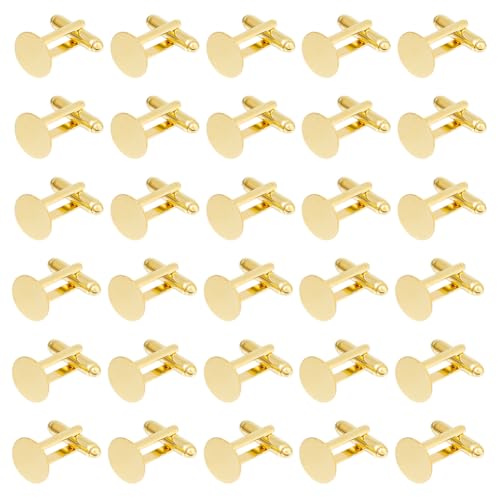 DICOSMETIC 30 Stück Herren Manschettenknöpfe Goldene Leere Manschettenknöpfe Messing Bolzen Manschettenknöpfe Mit Klarglas Cabochons Für Die Herstellung von Bekleidungsknopf Fach: 18mm von DICOSMETIC