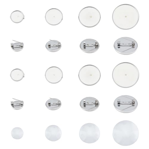 DICOSMETIC 32 Teiliges DIY Brosche Herstellungsset Edelstahl Brosche Mit 32 Glas Cabochons Brosche Lünette Tabletts Runde Broschennadel Tabletts Für Die DIY Bastel Ansteckherstellung von DICOSMETIC