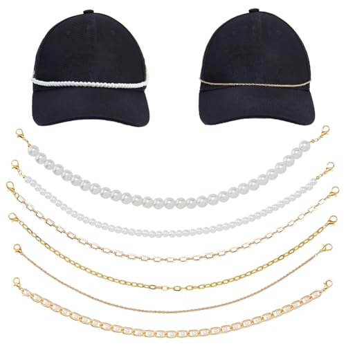 DICOSMETIC 6 Stück Trucker Hut Ketten 29cm Lang Trucker Hut Anhänger Edelstahl/Perlenanhänger Baseballkappe Kette Hutkrempe Ketten Mit Karabinerverschlüssen Für Frauen Männer von DICOSMETIC
