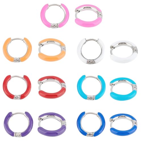 DICOSMETIC 7 Paar 7 Farben Emaille Creolen Edelstahl Huggie Creolen Böhmen Emaillierte Kleine Mini Runde Kreis Charm Statement Ohrring Für Frauen Mädchen Schmuck von DICOSMETIC