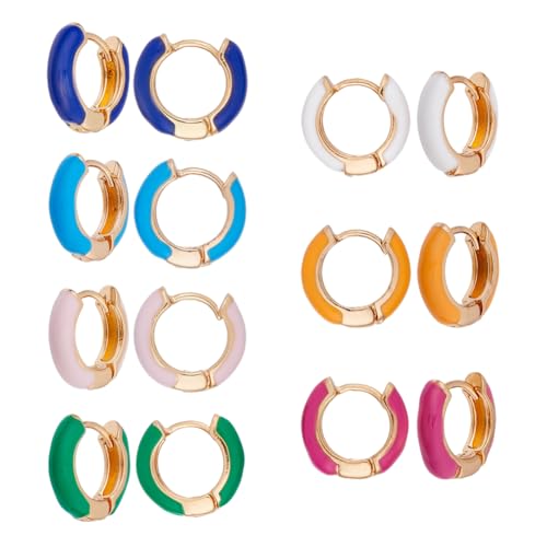 DICOSMETIC 7 Paare 7 Farben Huggie Hoop Ohrringe Aus Legierung Und Emaille 14x4.5mm Weiß Rosa Orange Blau Lila Kleine Huggie Hoops Set von DICOSMETIC