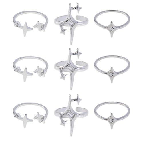 DICOSMETIC 9 Stück 3 Styles Stern Ring Set Legierung Offener Manschettenring 16-17.4mm Platin Statement Ringe Boho Stapelbarer Sternenring Mit Strass Für Frauen und Damen DICOSMETIC 9 Stück 3 Styles Stern Ring Set Legierung Offener Manschettenring 16-17.4mm Platin Statement Ringe Boho Stapelbarer Sternenring Mit Strass Für Frauen und Damen von DICOSMETIC