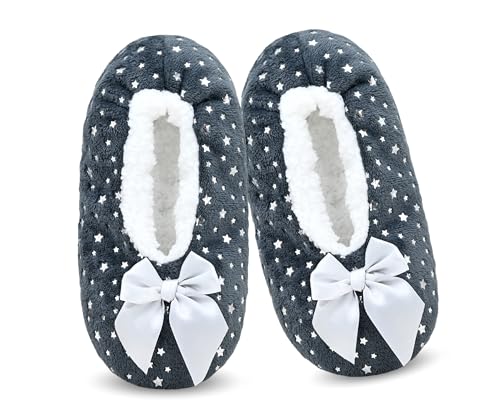 DICUIRD Gemütliche und warme Damen-Slipper-Socken mit weicher Sohle, flauschiges Fleece-Futter, rutschfeste Unterseite, Schwarz, 8-10 von DICUIRD