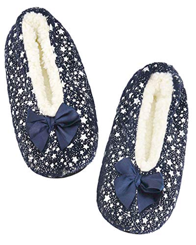 DICUIRD Hausschuh-Socken für Damen mit Greifern, flauschig mit rutschfester Unterseite, gemütliche, warme flauschige Hausschuhe, Marineblau mit Sternenmotiv, 10-13 DICUIRD Hausschuh-Socken für Damen mit Greifern, flauschig mit rutschfester Unterseite, gemütliche, warme flauschige Hausschuhe, Marineblau mit Sternenmotiv, 10-13 von DICUIRD