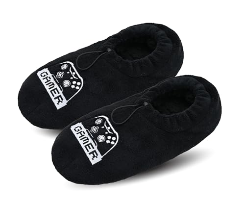 DICUIRD Weiche Herren-Slipper mit Greifern, gemütliche und warme Hausschuhe mit rutschfester Unterseite, flauschige Hausschuhe, Black Game01, 39.5/42.5 EU von DICUIRD