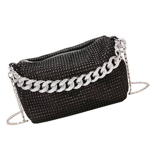 DIDILLX Damen Elegante Strass Umhängetasche Abendtasche Unterarm Handtasche mit Kette für Hochzeit Party Abschlussball Bankett Mode Hochzeit Geldbörse, Schwarz , One Size von DIDILLX