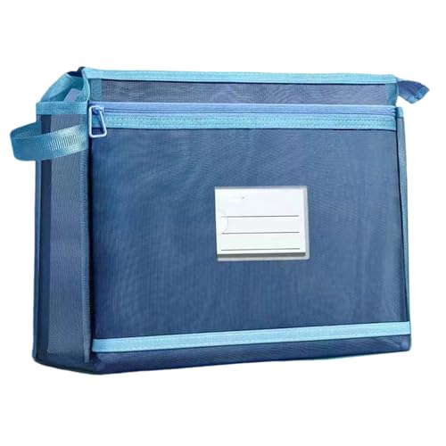 DIDILLX Doppelschichtige Dokumententasche mit Griff, transparentes Etikettenfenster, tragbare Buch-Tragetasche, robustes Federmäppchen, blau von DIDILLX